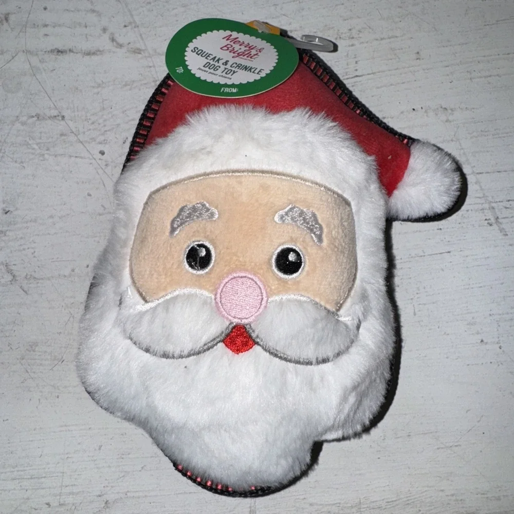 Lot Of 4 Merry & Bright Crinkle Santa Raccoon Reindeer Snowman Squeaker Dog Toys
